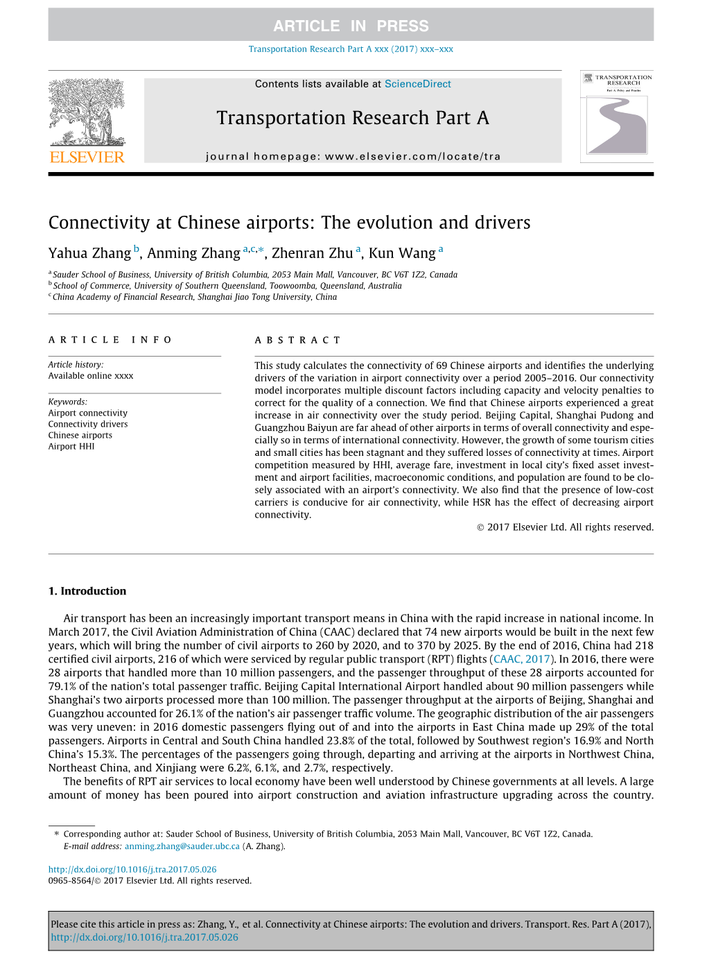 Connectivity at Chinese Airports: the Evolution and Drivers