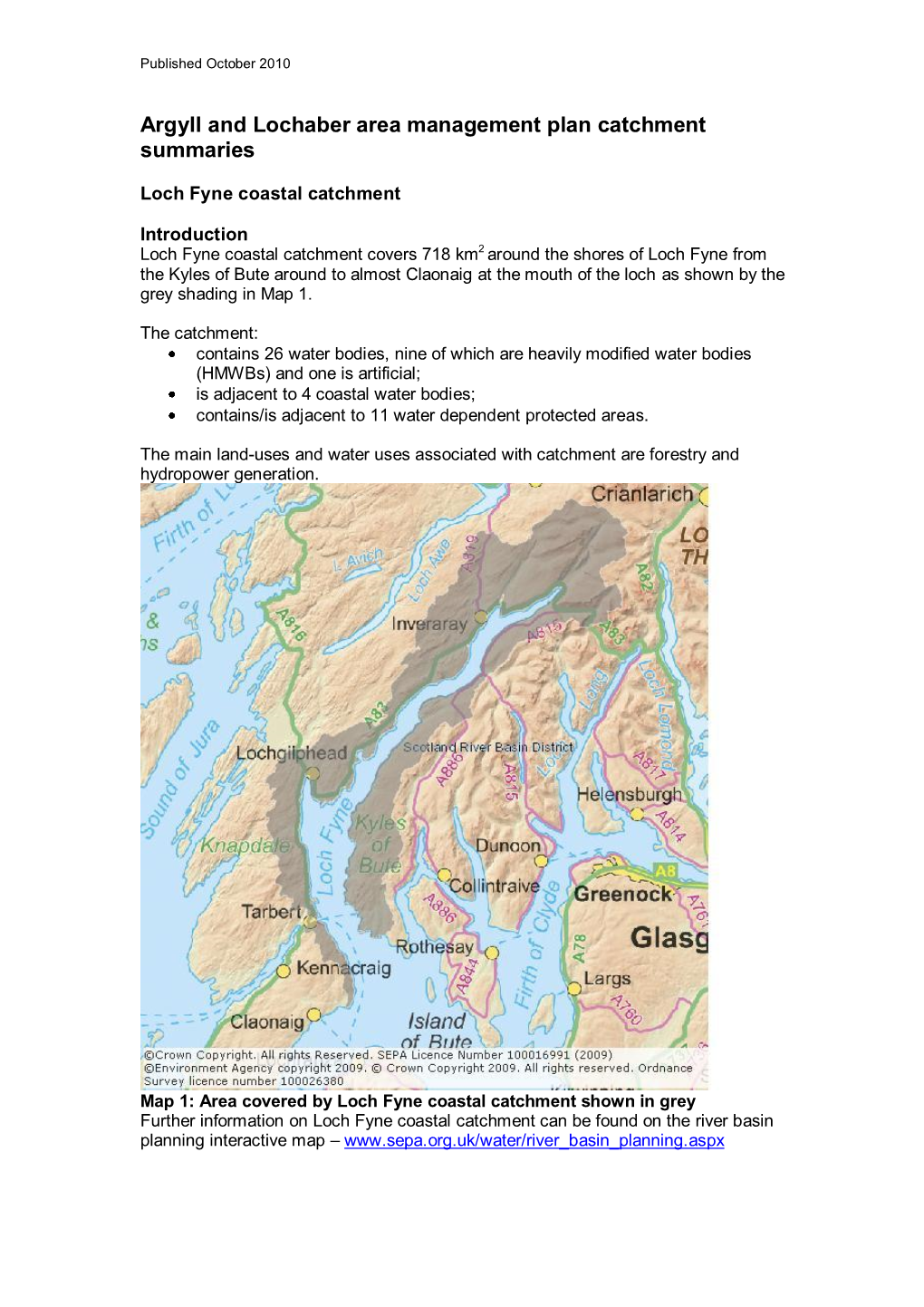 Loch Fyne Coastal Catchment Summary