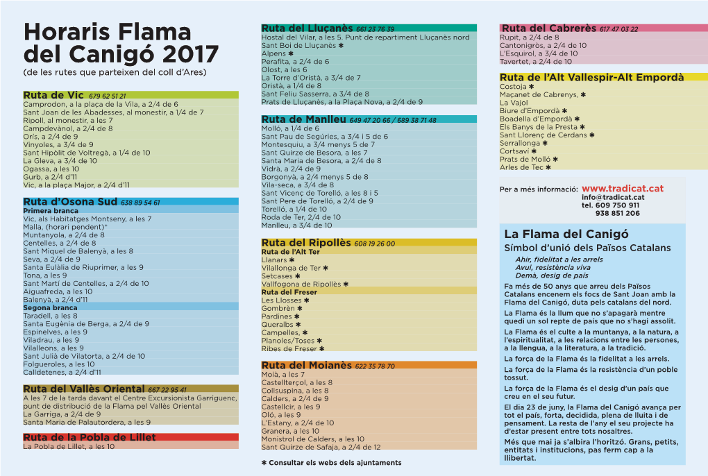 Horaris Flama Del Canigó 2017