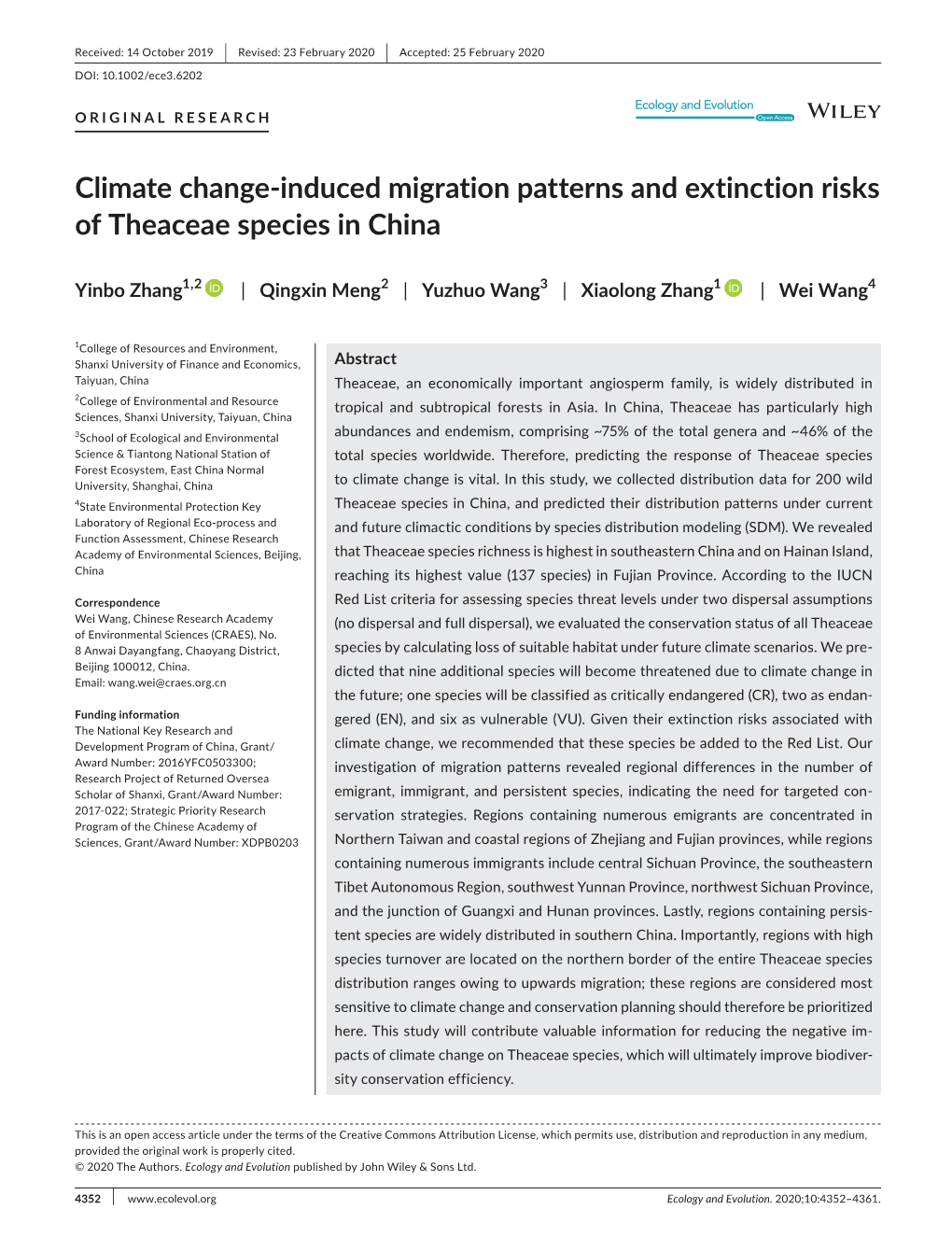 Induced Migration Patterns and Extinction Risks of Theaceae Species in China