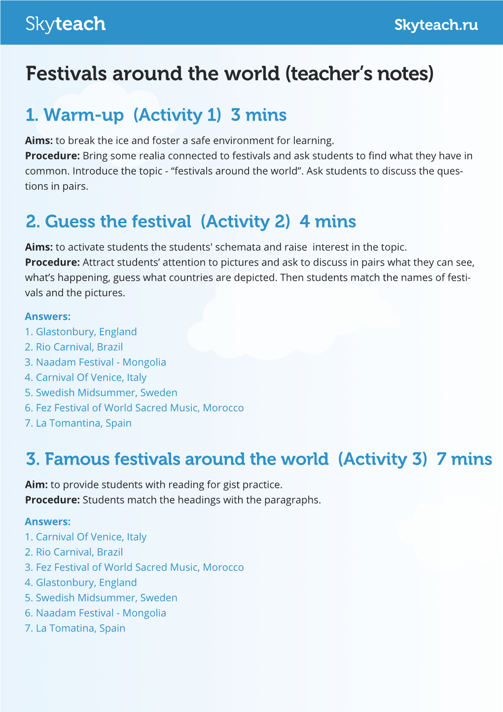 Festivals Around the World (Teacher’S Notes)