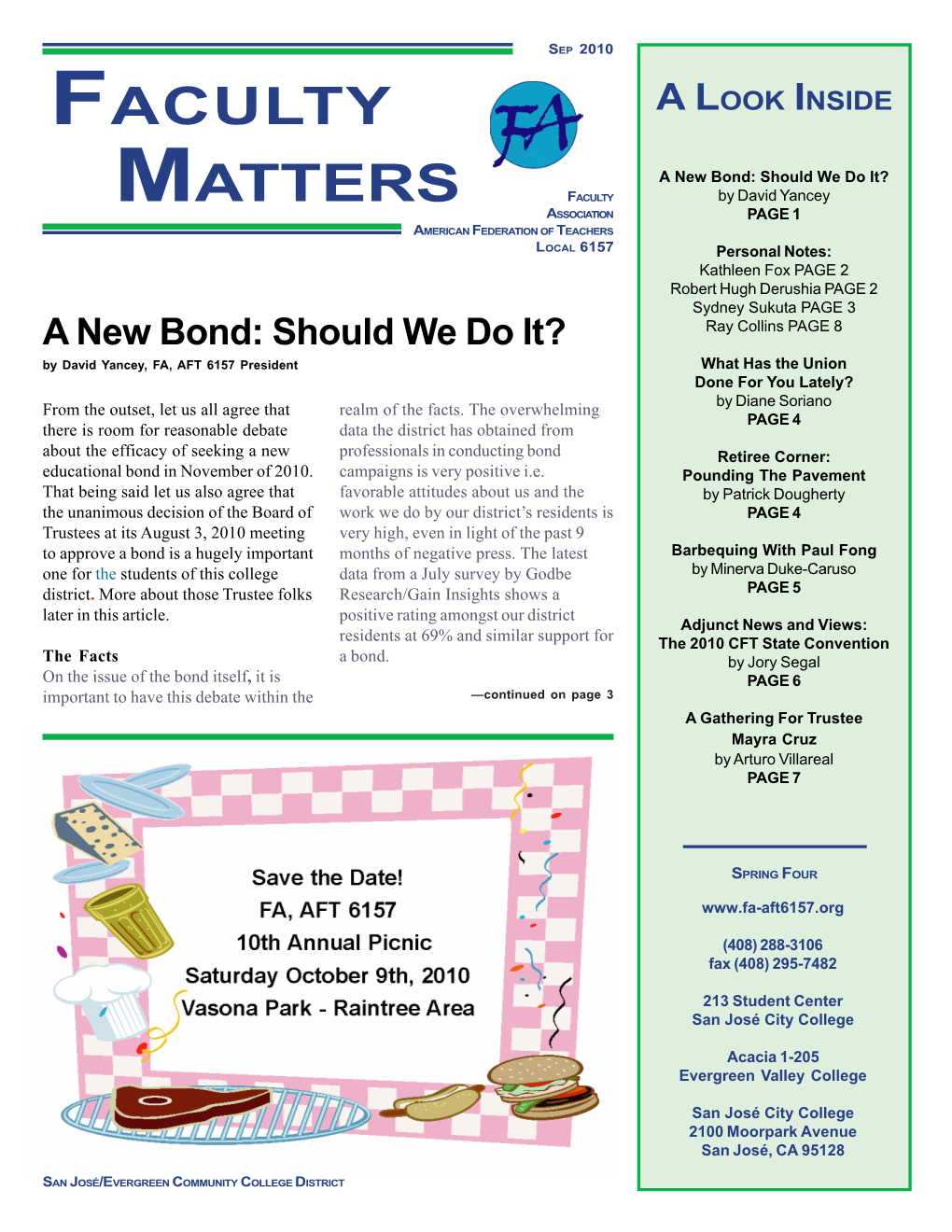 FACULTY MATTERS ♦ SEP 2010 Personal Notes