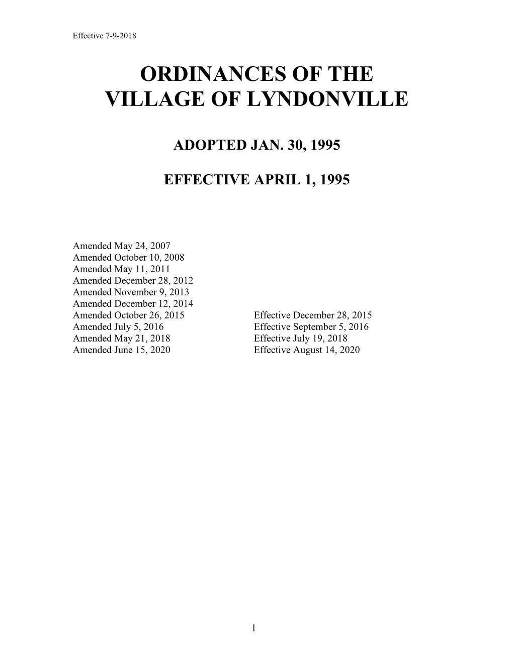 Village of Lyndonville Ordinances