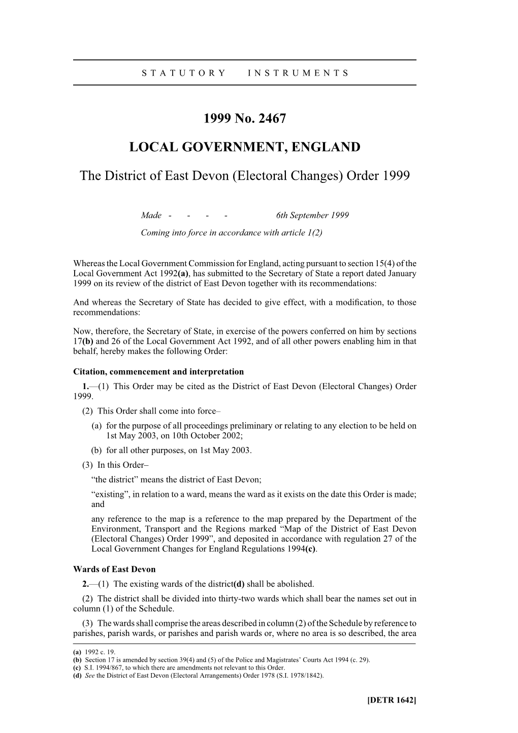 1999 No. 2467 LOCAL GOVERNMENT, ENGLAND The