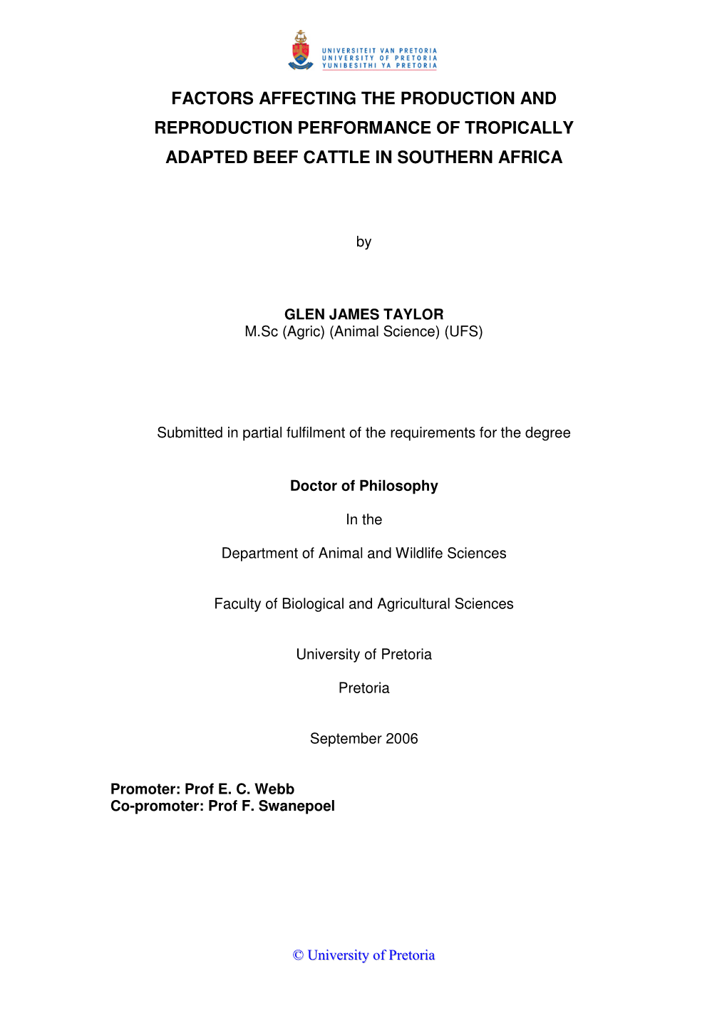 Factors Affecting the Production and Reproduction Performance of Tropically Adapted Beef Cattle in Southern Africa