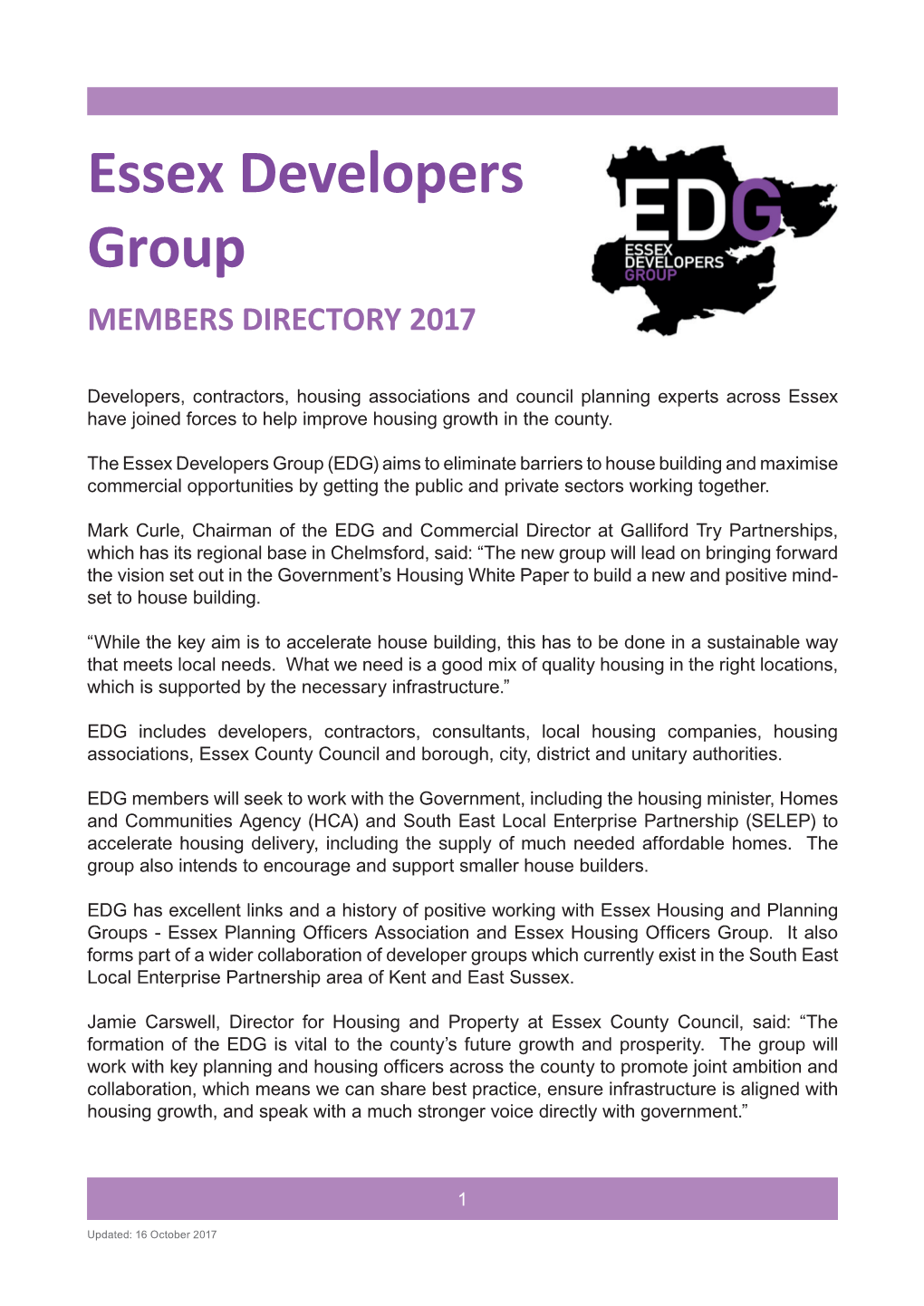 Essex Developers Group MEMBERS DIRECTORY 2017