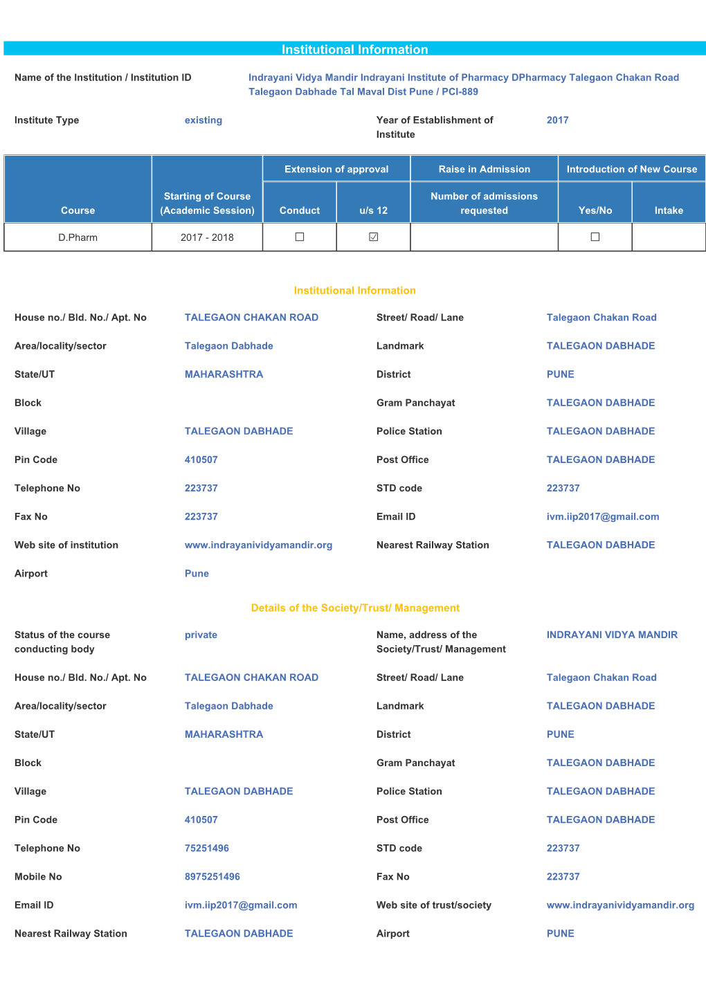 Institutional Information