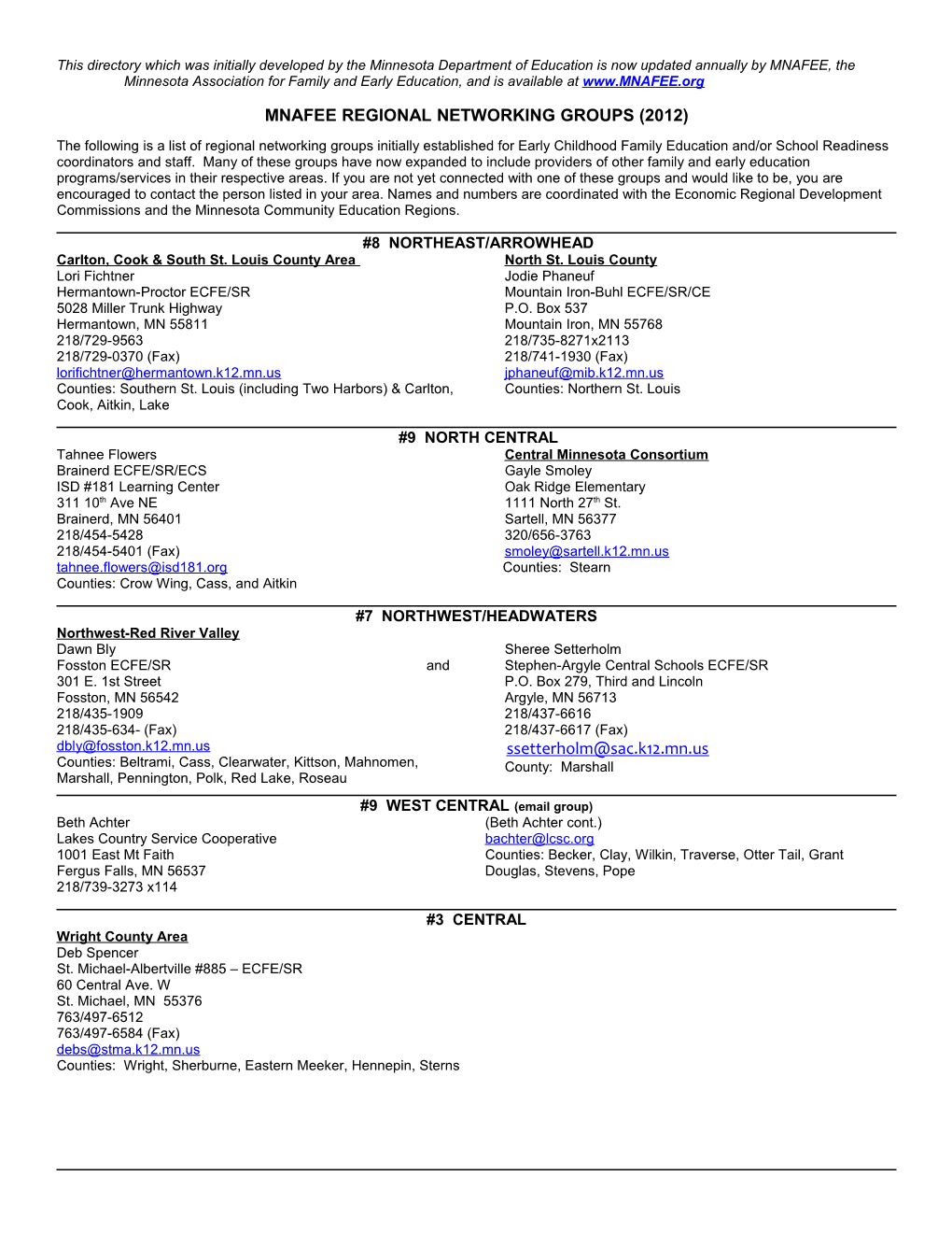 Mnafee Regional Networking Groups (2012)