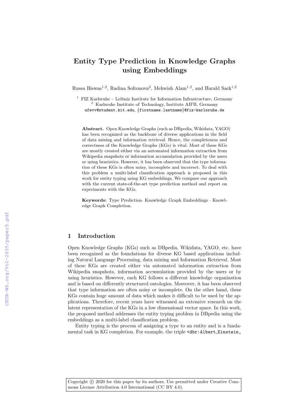 Entity Type Prediction in Knowledge Graphs Using Embeddings