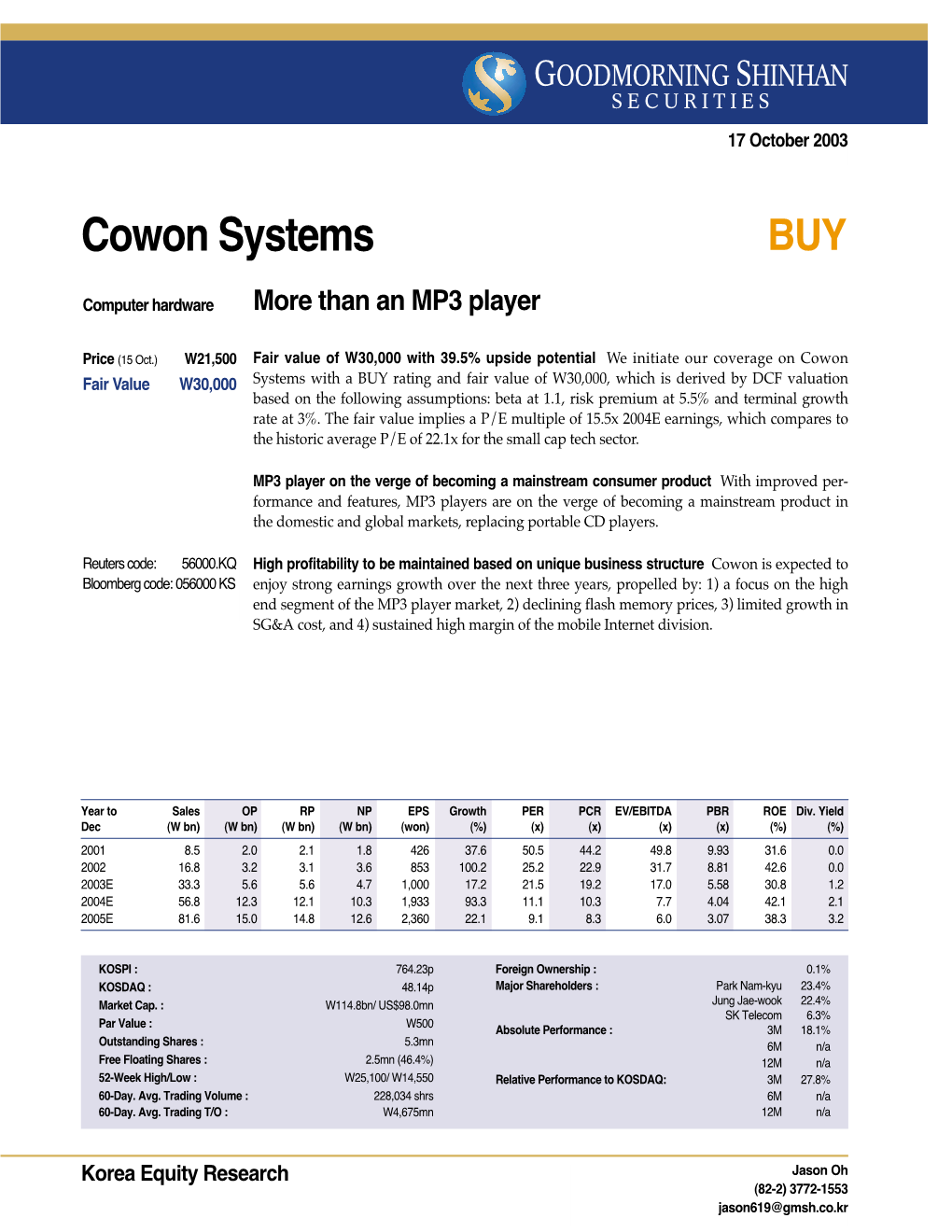 Cowon Systems BUY
