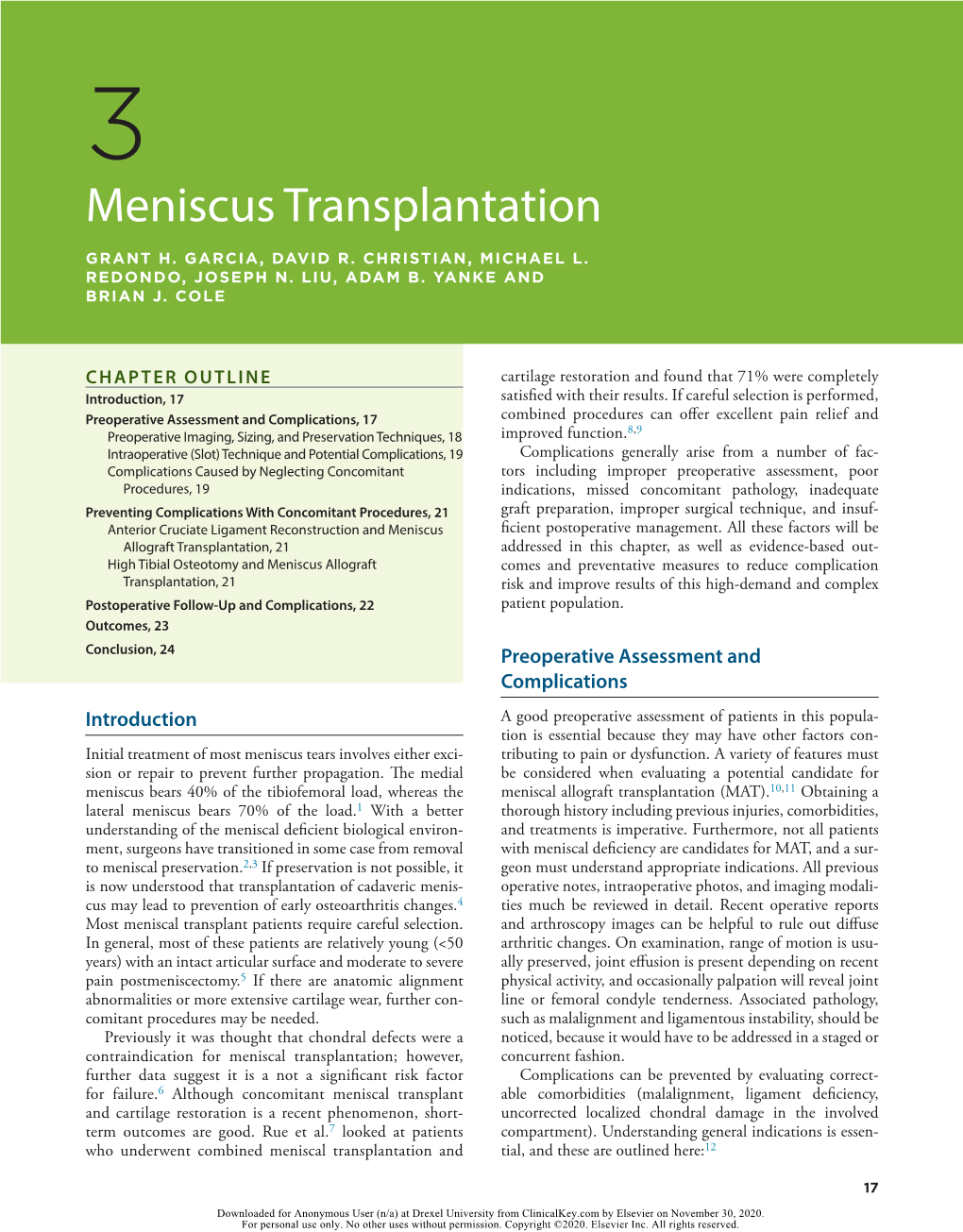 Meniscus Transplantation