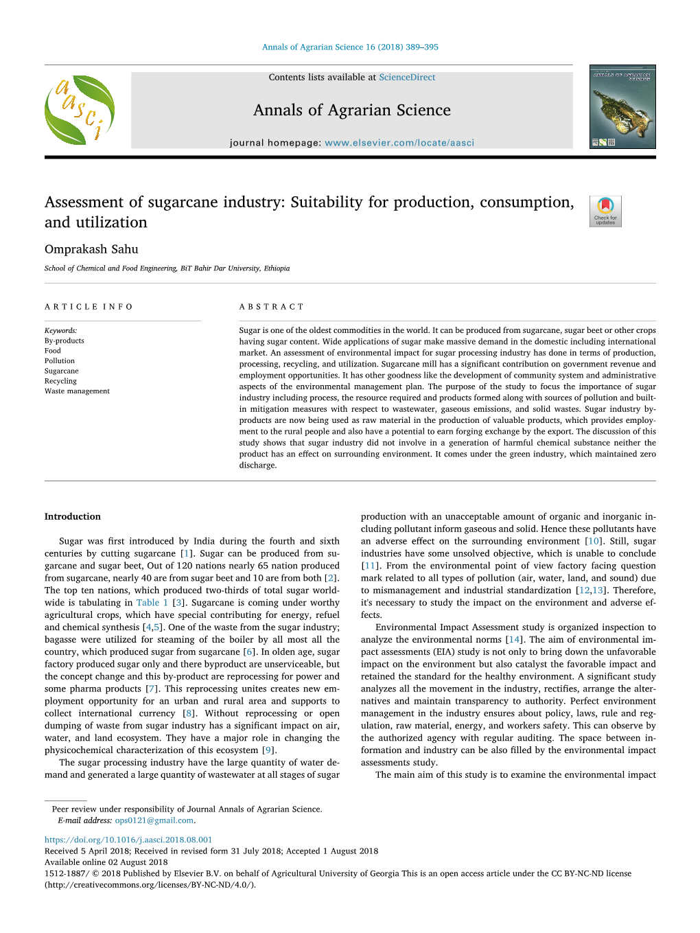 Assessment of Sugarcane Industry-Suitability for Production