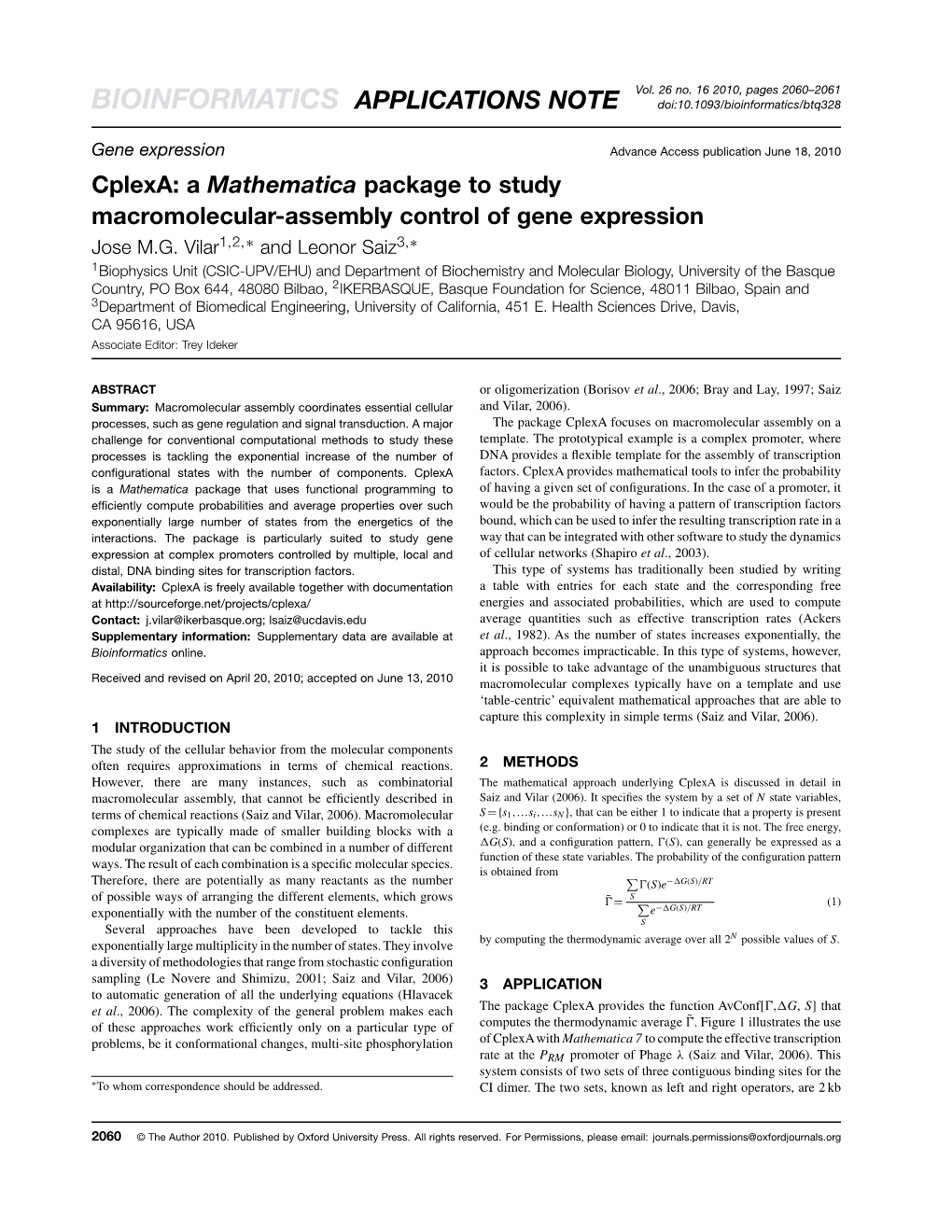 A Mathematica Package to Study Macromolecular-Assembly Control of Gene Expression 1,2, 3, Jose M.G