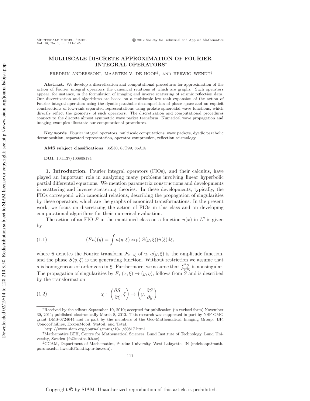 Multiscale Discrete Approximation of Fourier Integral Operators ∗