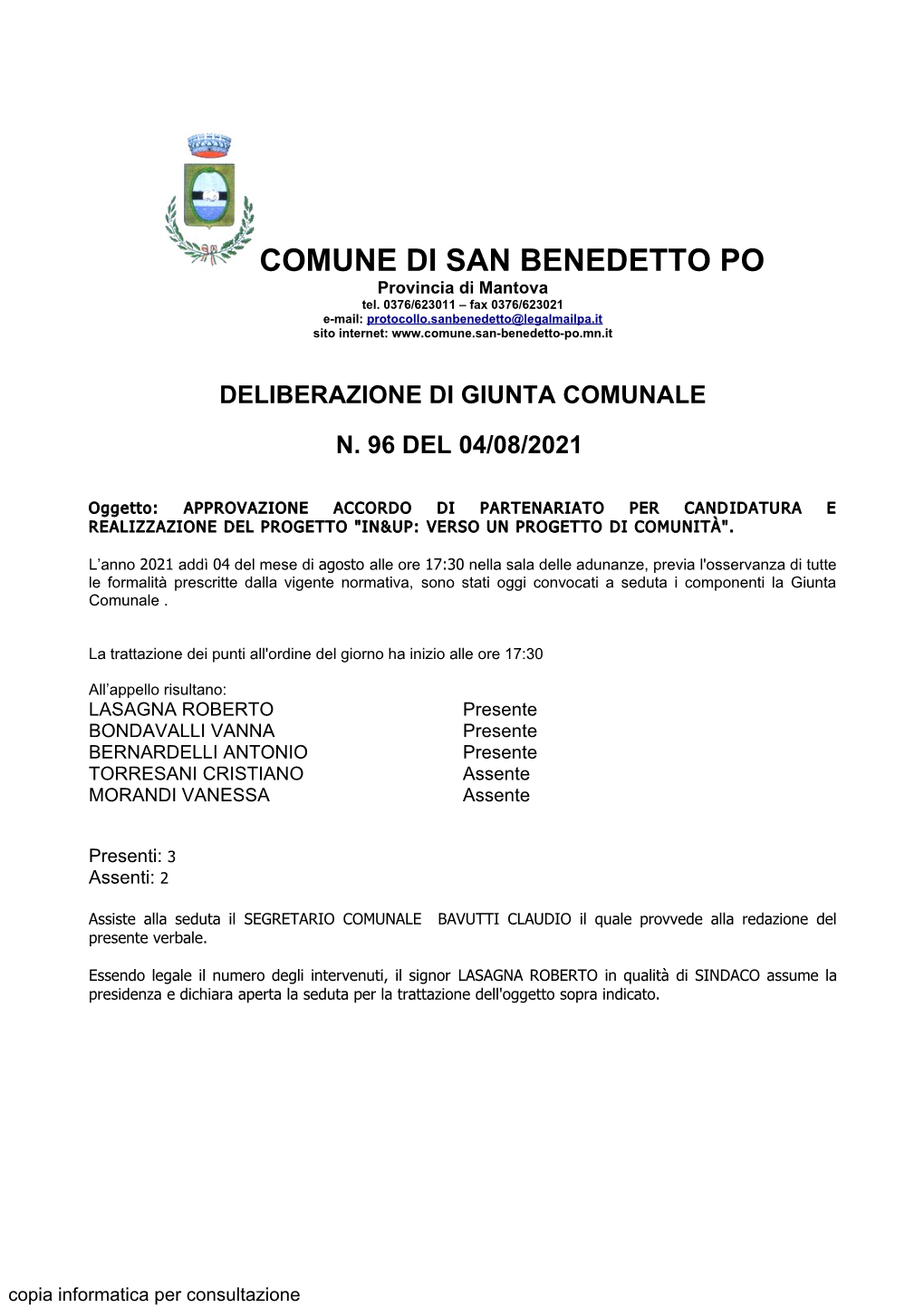 COMUNE DI SAN BENEDETTO PO Provincia Di Mantova Tel