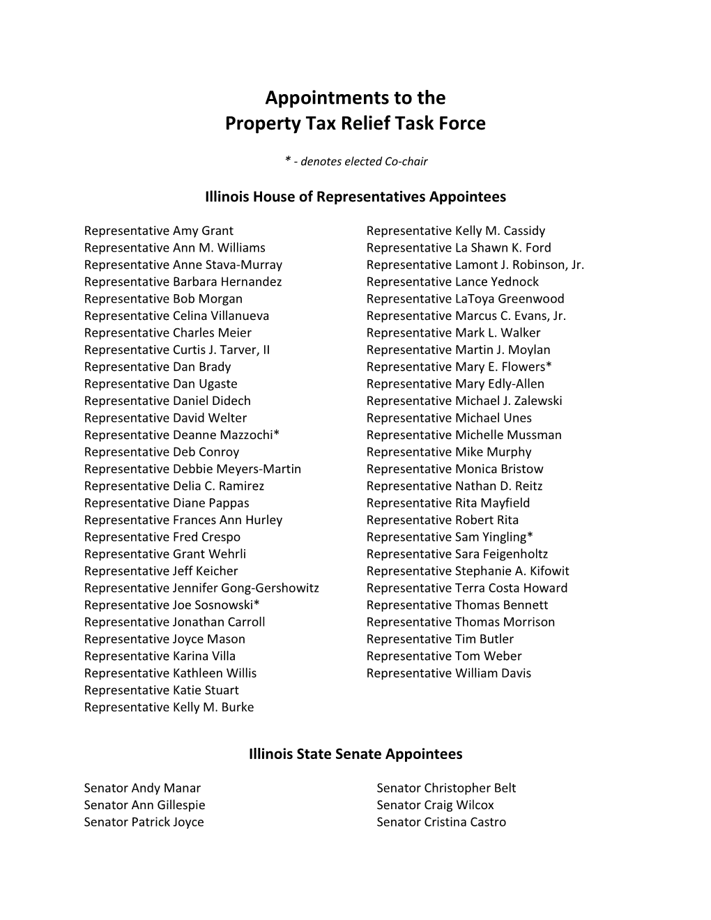 Appointments to the Property Tax Relief Task Force