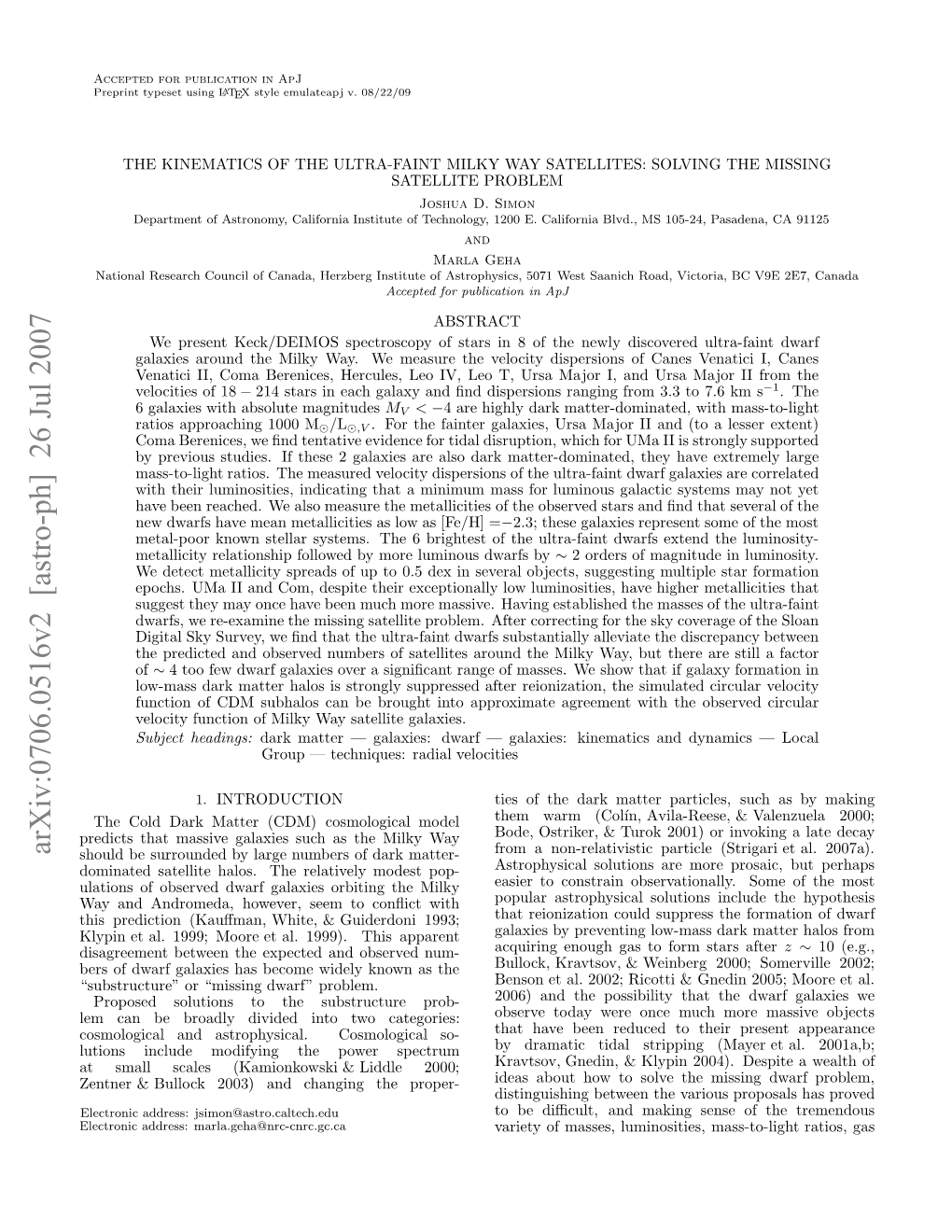 Arxiv:0706.0516V2 [Astro-Ph] 26 Jul 2007