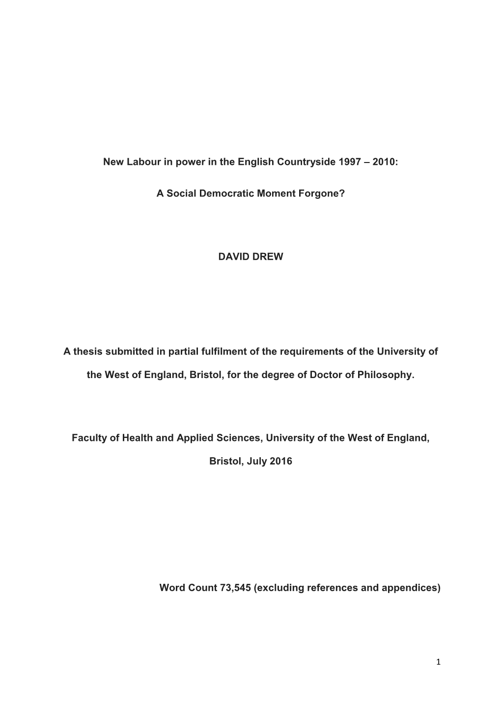 New Labour in Power in the English Countryside 1997 – 2010