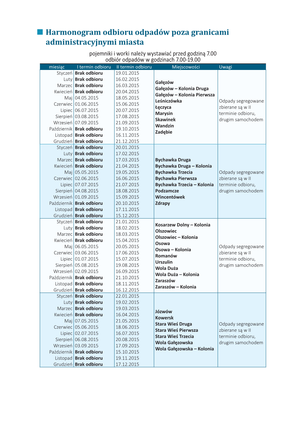 Harmonogram Odbioru Odpadów Poza Granicami