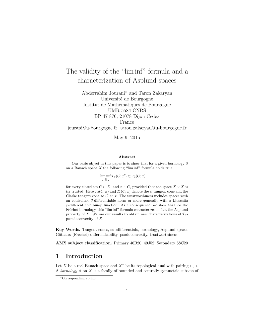 “Lim Inf” Formula and a Characterization of Asplund Spaces