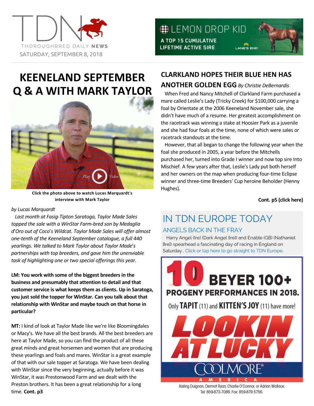 Keeneland September Q & a with Mark Taylor