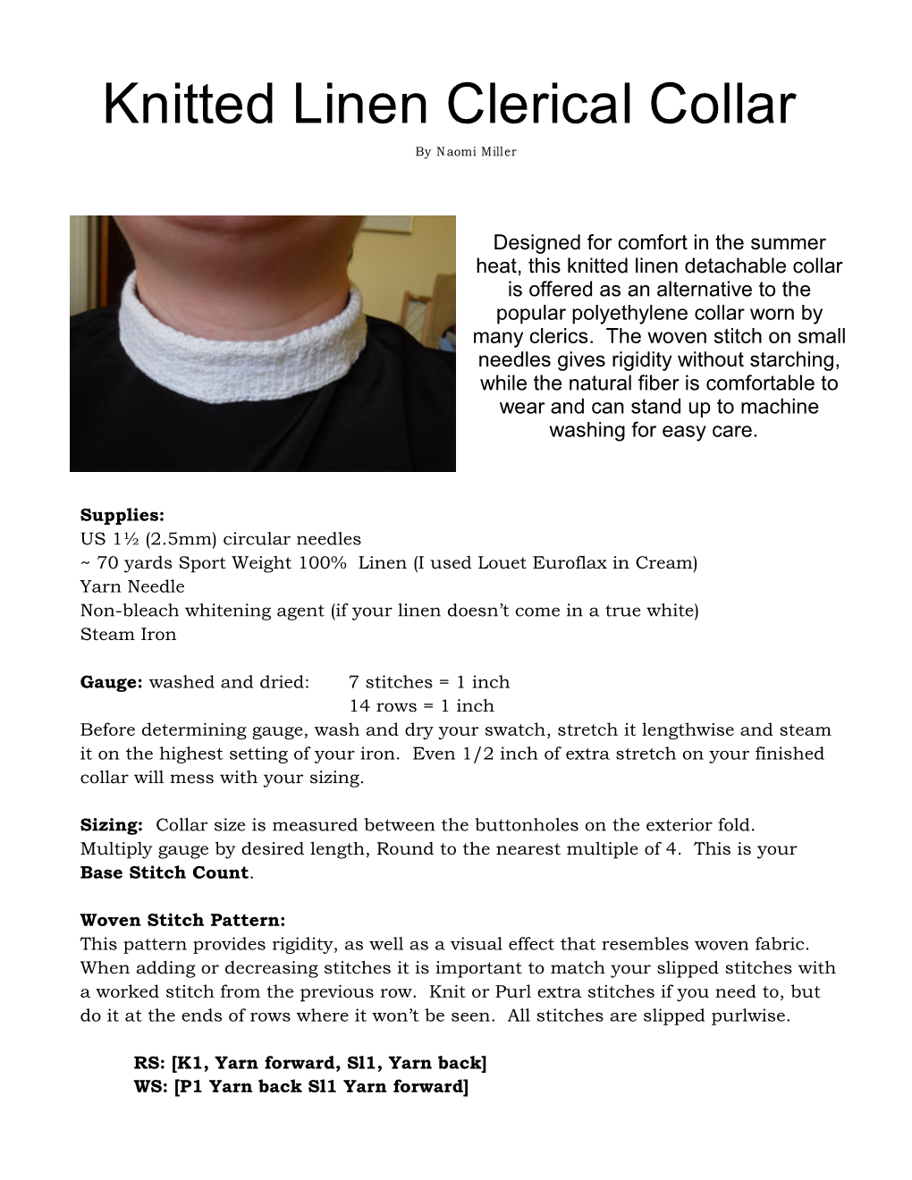 Knitted Linen Clerical Collar by Naomi Miller
