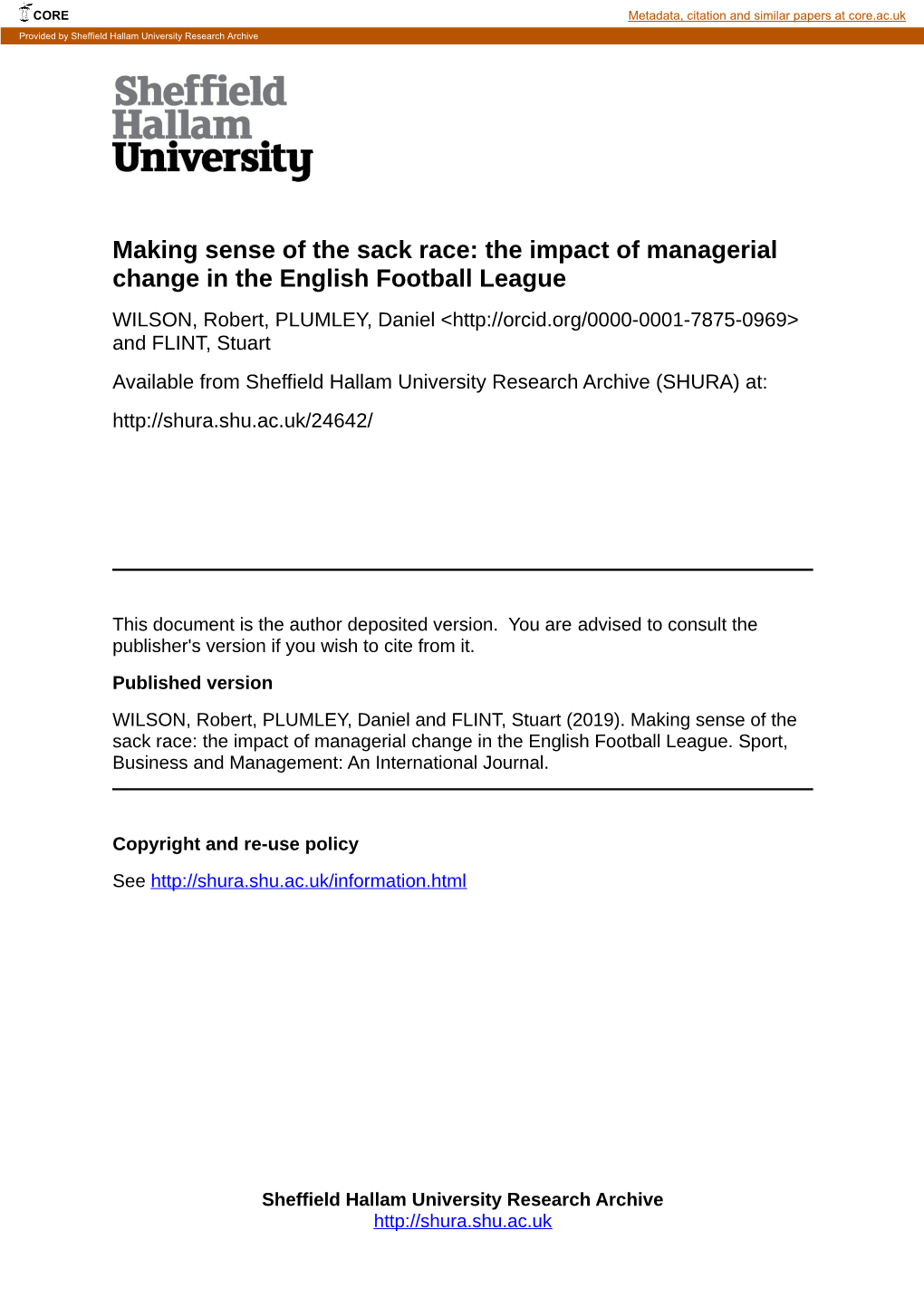 The Impact of Managerial Change in the English Football League