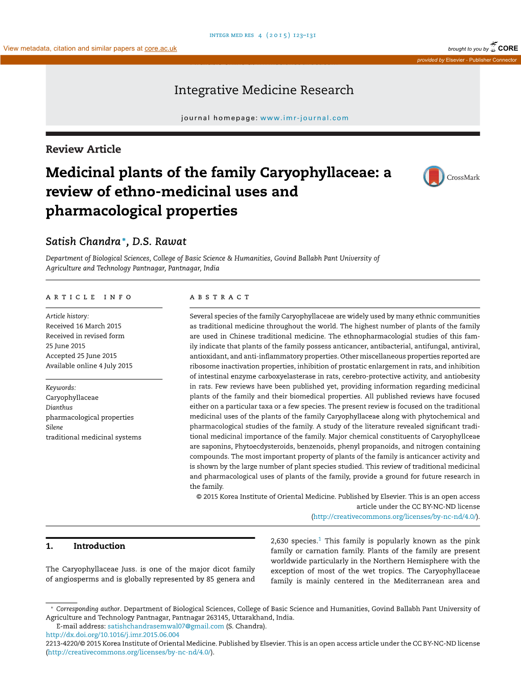 Medicinal Plants of the Family Caryophyllaceae: a Review of Ethno-Medicinal Uses and Pharmacological Properties