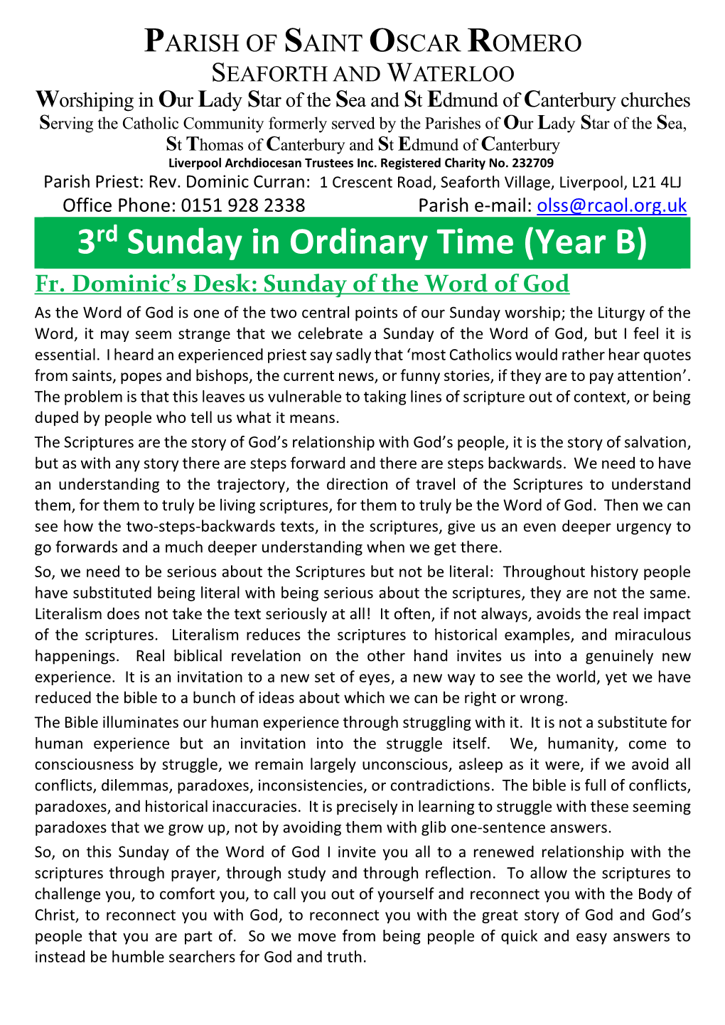 3Rd Sunday in Ordinary Time (Year B) Fr