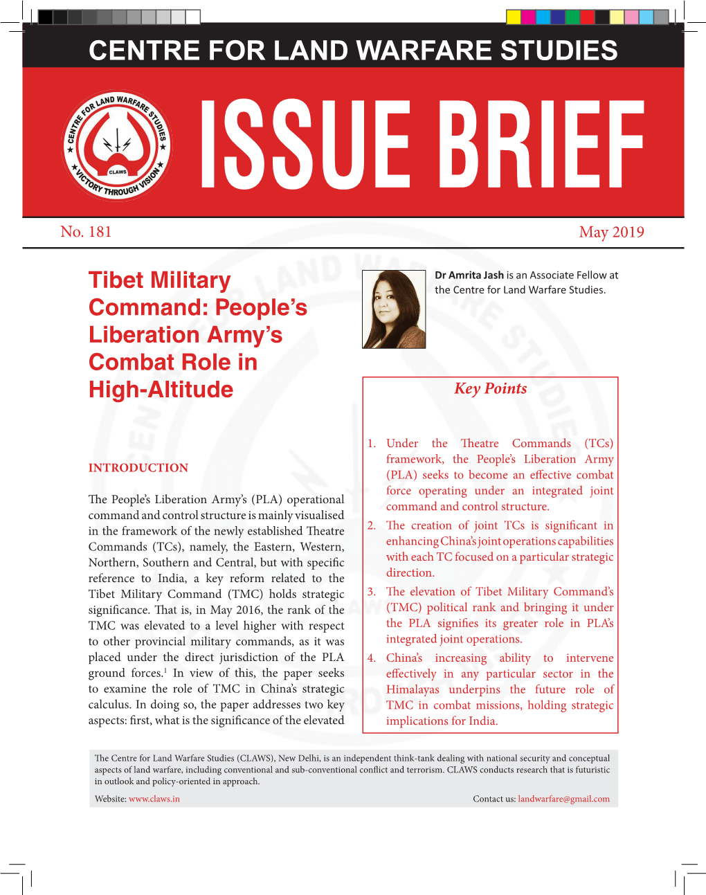 CENTRE for LAND WARFARE STUDIES ISSUE BRIEF No