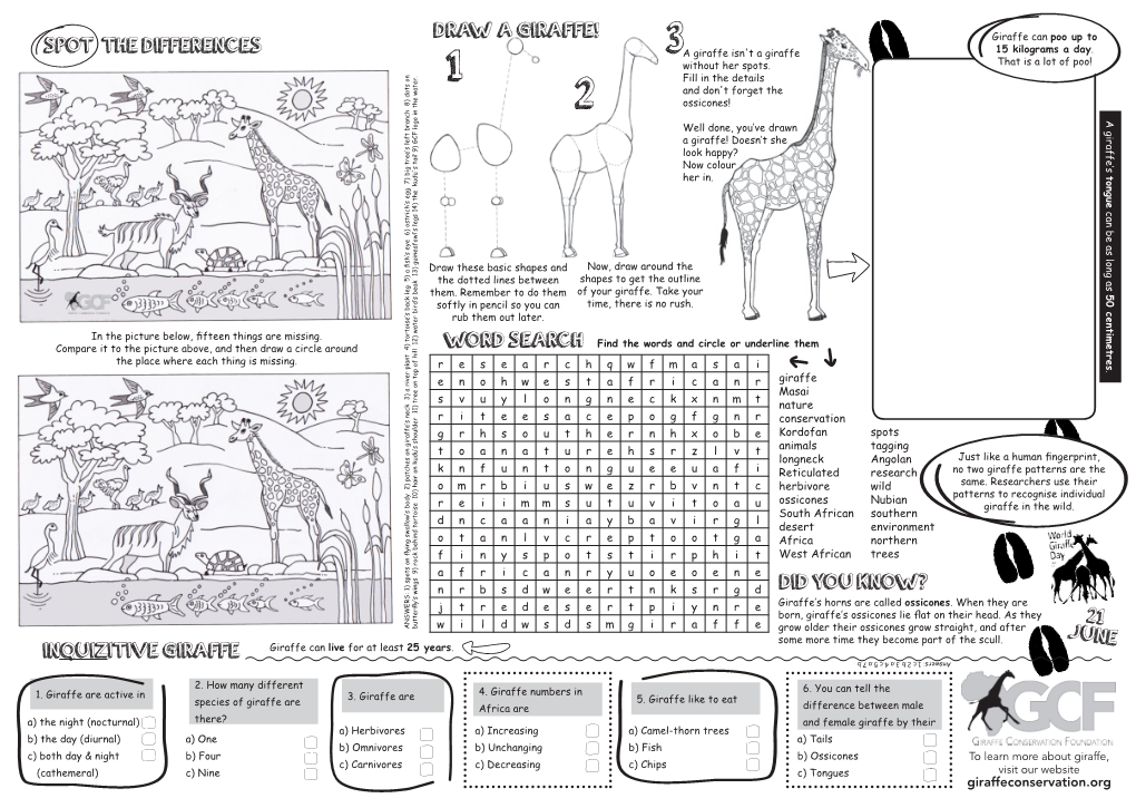 Giraffe-Inspired Placemat / Activity Sheet