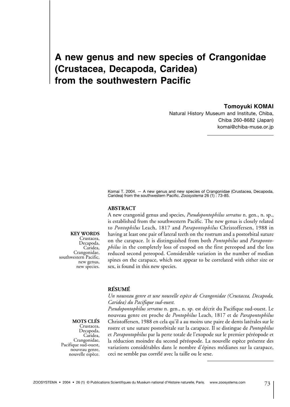 Crustacea, Decapoda, Caridea) from the Southwestern Pacific