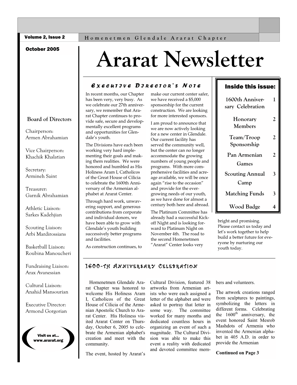 Ararat Newsletter