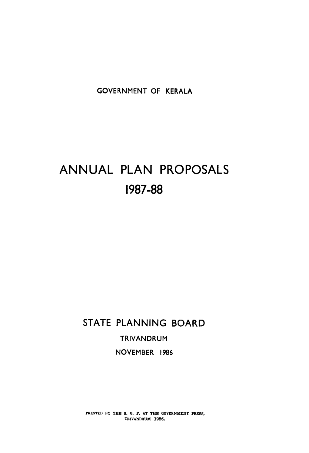 Annual Plan Proposals 1987-88