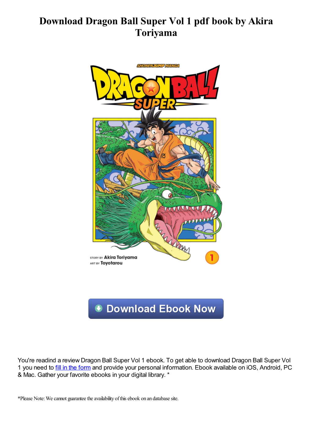 Download Dragon Ball Super Vol 1 Pdf Ebook by Akira Toriyama