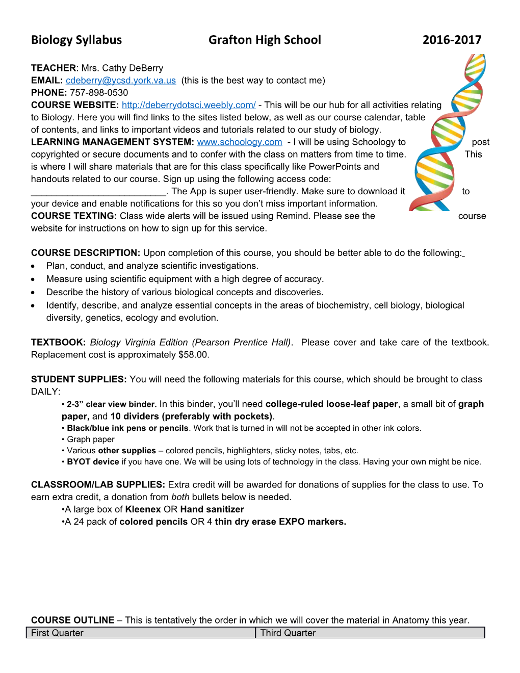 Biology Syllabus Grafton High School 2016-2017