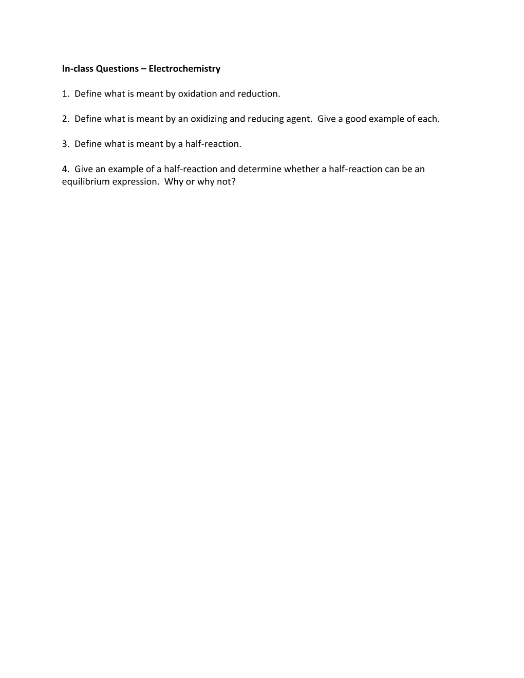 In-Class Questions – Electrochemistry