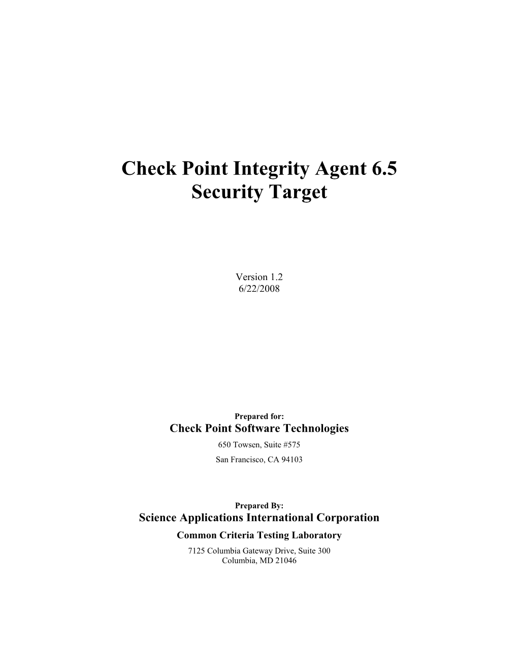 Check Point Integrity 6.5 Security Target