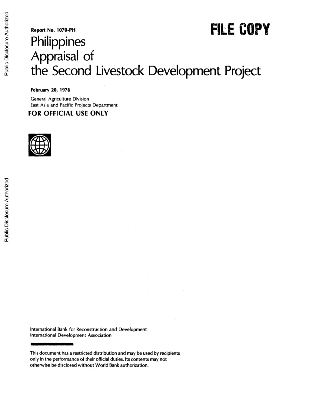 Philippines Appraisal of the Second Livestock Development Project
