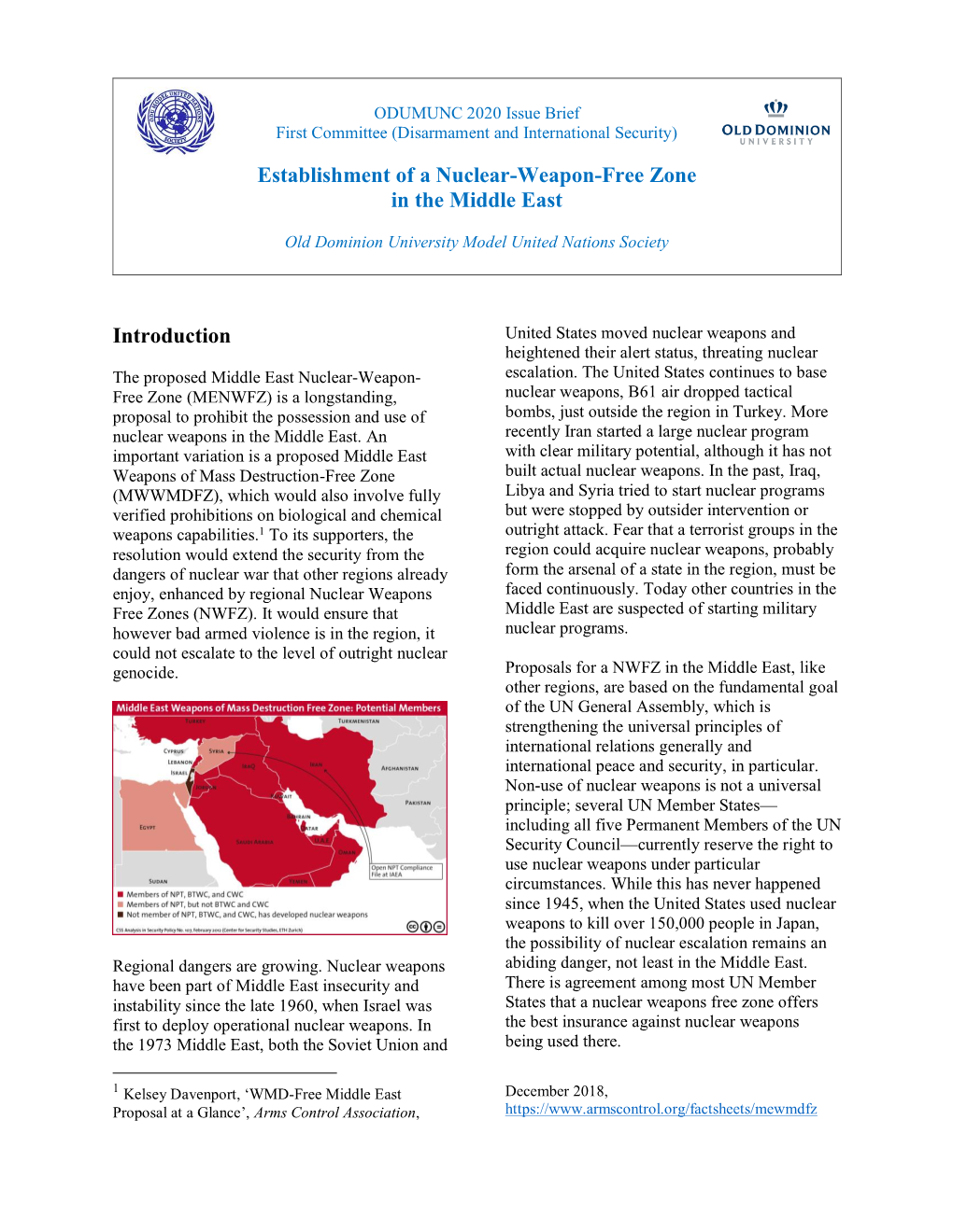 Establishment of a Nuclear-Weapon-Free Zone in the Middle East