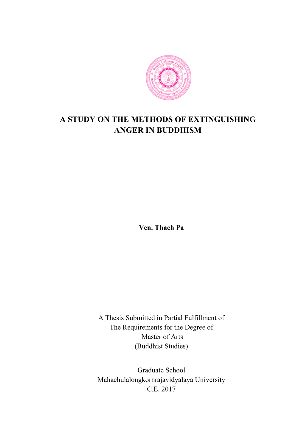 A Study on the Methods of Extinguishing Anger in Buddhism