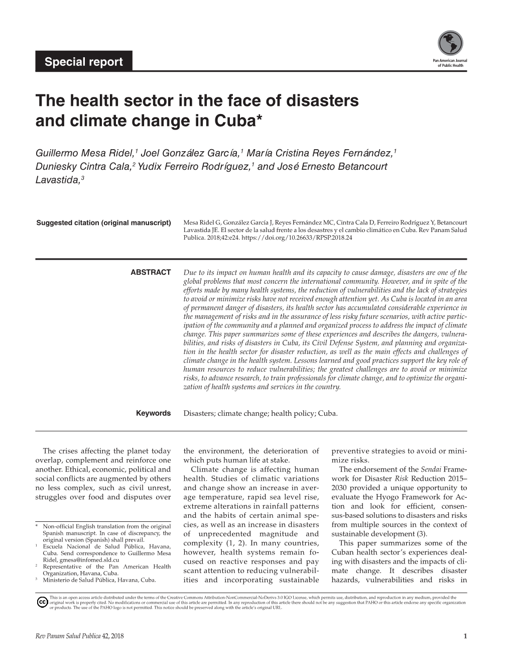 The Health Sector in the Face of Disasters and Climate Change in Cuba*