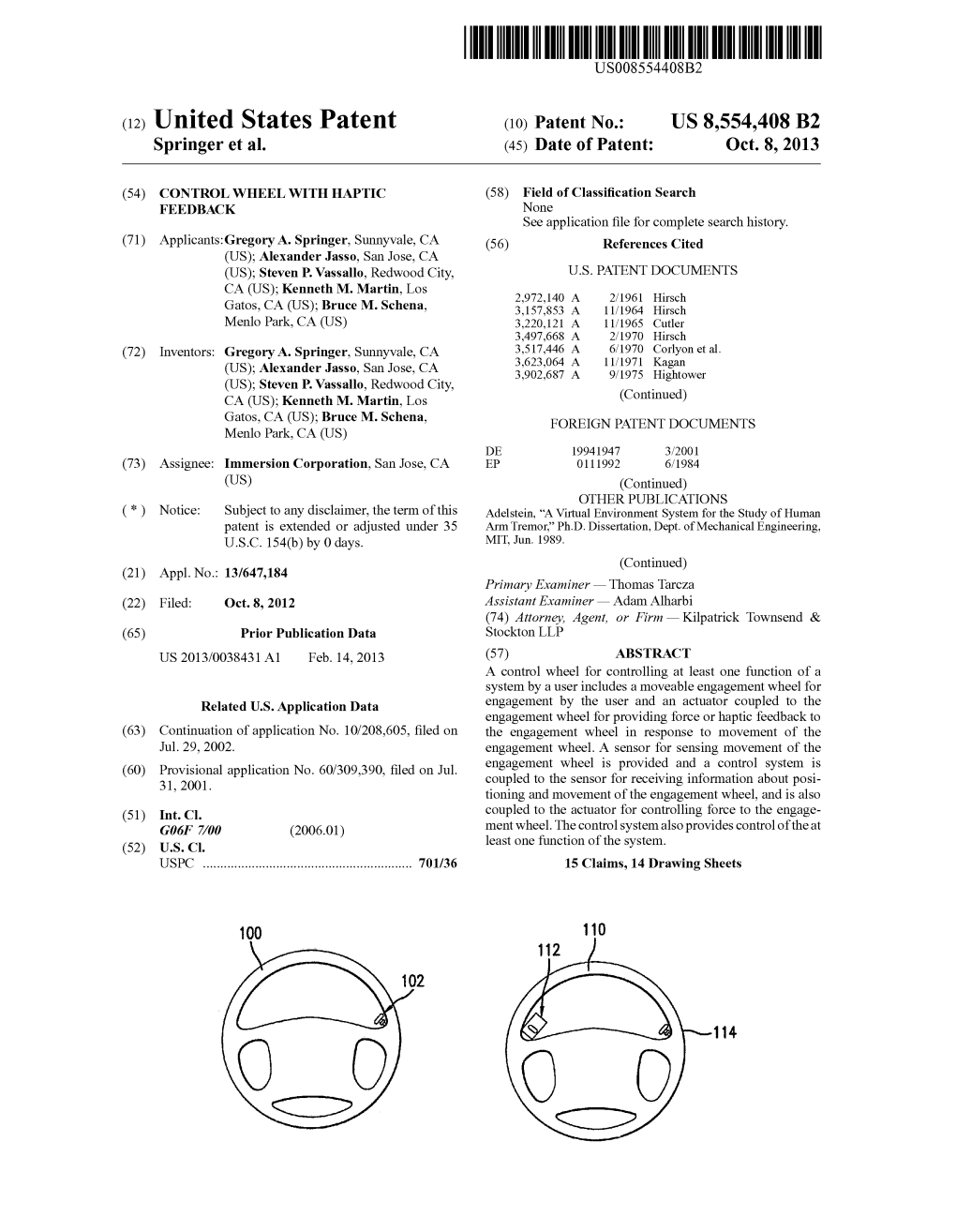 (12) United States Patent (10) Patent No.: US 8,554,408 B2 Springer Et Al