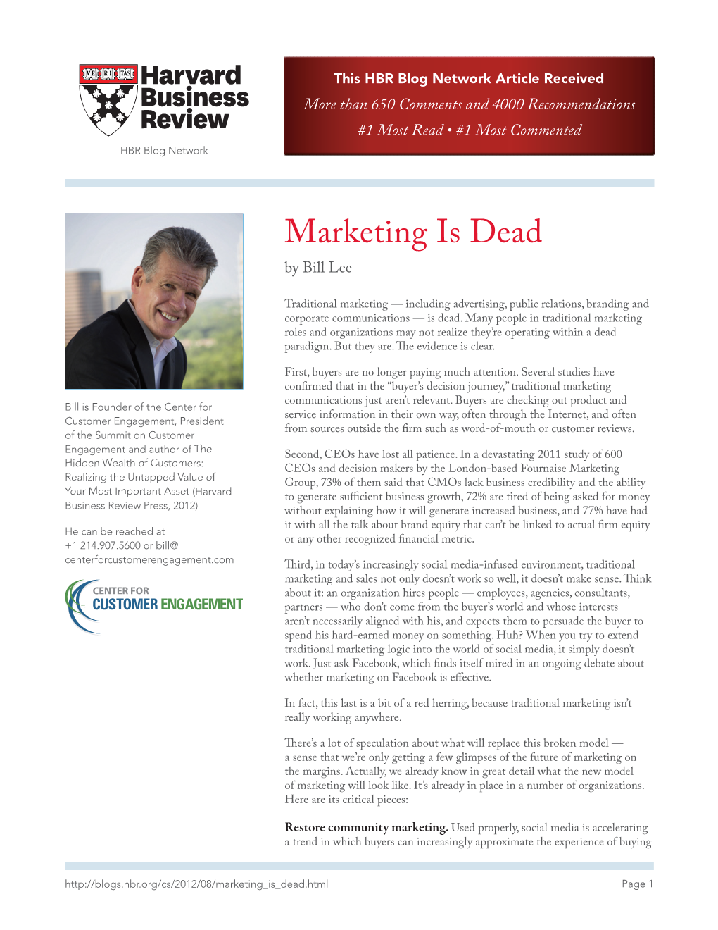 Marketing Is Dead by Bill Lee