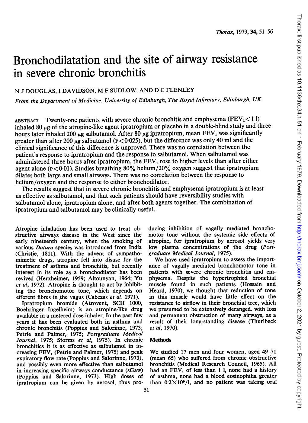 Bronchodilatation and the Site of Airway Resistance in Severe Chronic Bronchitis