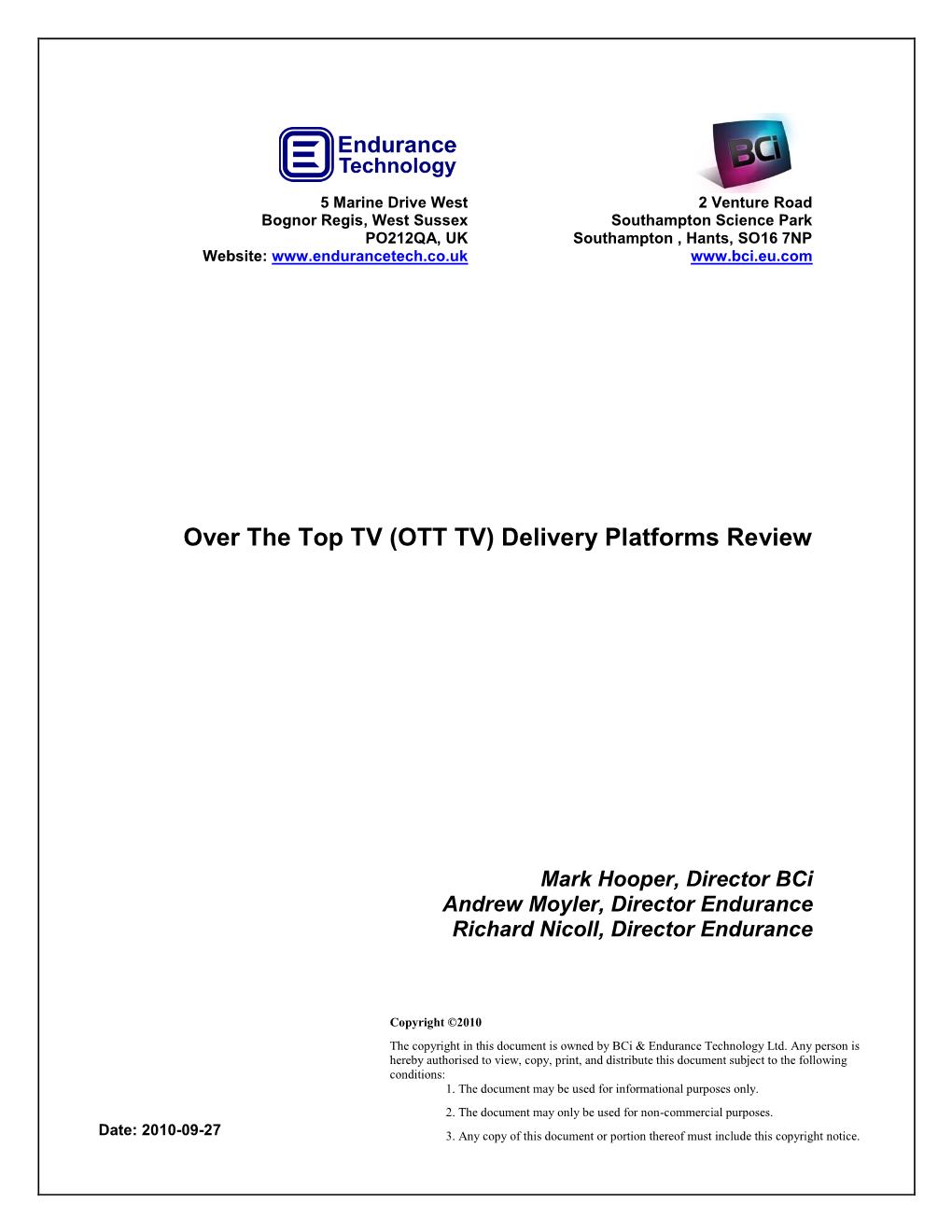 OTT TV) Delivery Platforms Review