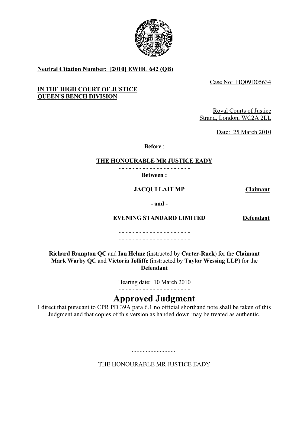 High Court Judgment Template