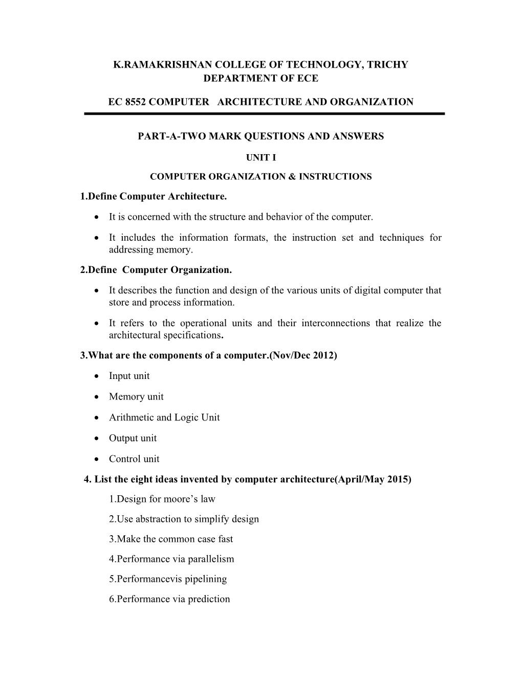 EC8552-Computer Architecture and Organization