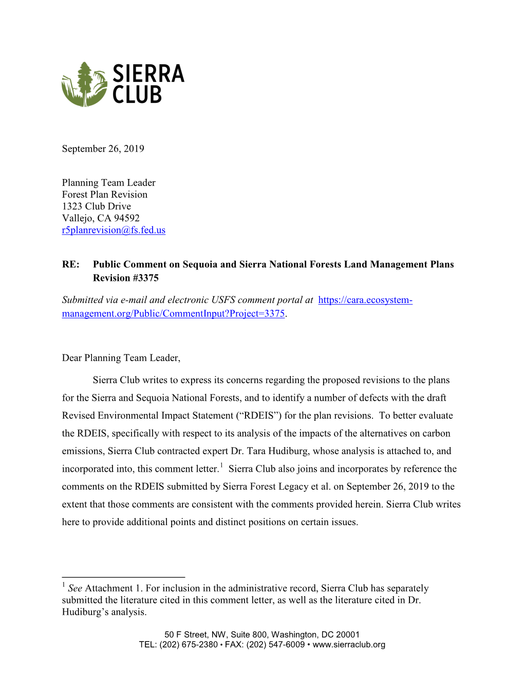 Official Sierra Club Comment Letter