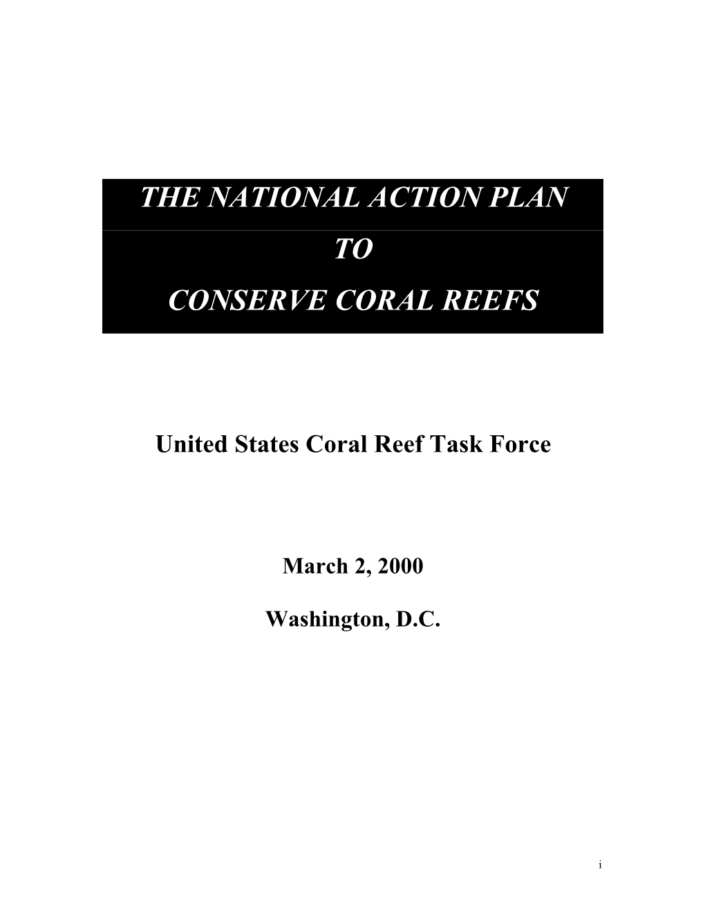 National Action Plan to Conserve Coral Reefs